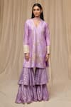 Masaba_Purple Raw Silk Embroidered Wallflower Foil Print Kurta Gharara Set _Online_at_Aza_Fashions