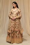 Masaba_Beige Chanderi Printed Spring Blossom And Cotton Candy Anarkali Set _Online_at_Aza_Fashions