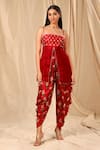 Masaba_Red Raw Silk Printed Spring Blossom Straight Dhoti Pant Set_Online_at_Aza_Fashions