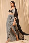 Buy_Masaba_Black Raw Silk Embroidered Wall Flower Pattern Striped Draped Skirt Set And Cape _Online_at_Aza_Fashions