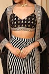 Shop_Masaba_Black Raw Silk Embroidered Wall Flower Pattern Striped Draped Skirt Set And Cape _Online_at_Aza_Fashions