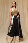 Masaba_Black Raw Silk Embroidered Aari Square Monochrome Corset Lehenga Set _Online_at_Aza_Fashions