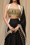 Buy_Masaba_Black Raw Silk Embroidered Aari Square Monochrome Corset Lehenga Set _Online_at_Aza_Fashions