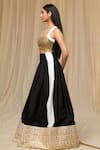 Shop_Masaba_Black Raw Silk Embroidered Aari Square Monochrome Corset Lehenga Set _Online_at_Aza_Fashions