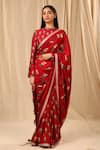 Masaba_Red Raw Silk Printed Spring Blossom Saree _Online_at_Aza_Fashions