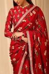 Masaba_Red Raw Silk Printed Spring Blossom Saree _at_Aza_Fashions