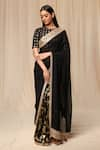 Masaba_Black Raw Silk Print Oasis And Embellished Border Saree _Online_at_Aza_Fashions