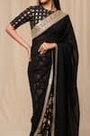 Shop_Masaba_Black Raw Silk Print Oasis And Embellished Border Saree _Online_at_Aza_Fashions