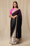 Masaba_Ivory Raw Silk Print Oasis And Embroidered Border Saree_Online_at_Aza_Fashions