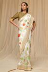 Masaba_Ivory Silk Popsicle Jacquard Saree_Online_at_Aza_Fashions