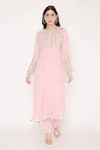 Bha Sha_Pink Georgette, Net Sequins, Beads, Metallic Meenakshi Chevron Pattern Kurta Set _Online_at_Aza_Fashions