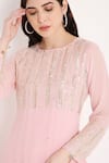 Shop_Bha Sha_Pink Georgette, Net Sequins, Beads, Metallic Meenakshi Chevron Pattern Kurta Set _Online_at_Aza_Fashions