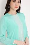 Shop_Bha Sha_Blue Crepe, Satin Sequins, Beads Megha Placket Embroidered Tunic And Pant Set _Online_at_Aza_Fashions