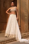 Dheeru Taneja_Ivory Georgette And Net Embroidery Mehak Mirror Bridal Lehenga Set  _at_Aza_Fashions