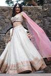 Shop_Priti Sahni_Ivory Silk, Georgette, Tulle Pearls, Sequins Sweetheart Embroidered Lehenga Set _Online_at_Aza_Fashions