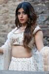 Buy_Priti Sahni_Ivory Silk, Georgette, Tulle Pearls, Sequins, Zari Round Embroidered Lehenga Set _Online_at_Aza_Fashions