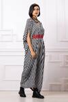 Shop_Megha Garg_Black Sequins V-neck Stripe Print Drape Kaftan Jumpsuit _Online_at_Aza_Fashions