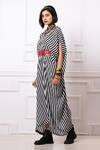 Megha Garg_Black Sequins V-neck Stripe Print Drape Kaftan Jumpsuit _at_Aza_Fashions