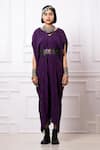 Buy_Megha Garg_Purple Crepe Sequins V-neck Printed Drape Kaftan Jumpsuit _Online_at_Aza_Fashions