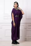 Shop_Megha Garg_Purple Crepe Sequins V-neck Printed Drape Kaftan Jumpsuit _Online_at_Aza_Fashions