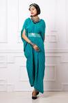 Buy_Megha Garg_Green Embroidery V-neck Printed Drape Kaftan Jumpsuit _Online_at_Aza_Fashions