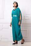Megha Garg_Green Embroidery V-neck Printed Drape Kaftan Jumpsuit _at_Aza_Fashions
