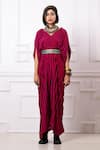 Shop_Megha Garg_Pink Sequins V-neck Stripe Print Kaftan Jumpsuit _Online_at_Aza_Fashions