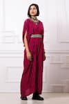 Megha Garg_Pink Sequins V-neck Stripe Print Kaftan Jumpsuit _at_Aza_Fashions