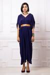 Shop_Megha Garg_Blue Crepe Sequins V-neck Draped Kaftan Jumpsuit _Online_at_Aza_Fashions