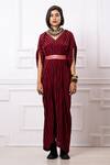 Buy_Megha Garg_Red Sequins V-neck Stripe Print Drape Kaftan Jumpsuit _Online_at_Aza_Fashions