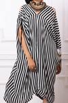Shop_Megha Garg_Black Crepe V-neck Stripe Pattern Kaftan Dress _Online_at_Aza_Fashions