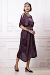 Shop_Megha Garg_Purple Georgette, Satin V-neck Draw Up Sleeve Dress _Online_at_Aza_Fashions