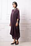 Megha Garg_Purple Georgette, Satin V-neck Draw Up Sleeve Dress _at_Aza_Fashions