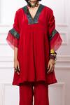 Buy_Megha Garg_Red Artificial Crepe Placement Embellishment Sequin V Neck Kurta With Pant _Online_at_Aza_Fashions
