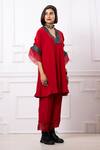 Shop_Megha Garg_Red Artificial Crepe Placement Embellishment Sequin V Neck Kurta With Pant _Online_at_Aza_Fashions