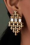 House Of Tuhina_Gold Plated Mirror Studded Falak Teer Earrings _Online_at_Aza_Fashions