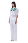 Buy_Gaya_White Linen Embroidered Blouson Sleeve Shirt_Online_at_Aza_Fashions