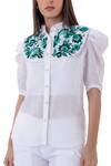 Gaya_White Linen Embroidered Blouson Sleeve Shirt_at_Aza_Fashions