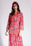 Buy_Nitya Bajaj_Coral Net Floral Print Shirt And Pant Set_Online_at_Aza_Fashions