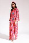 Shop_Nitya Bajaj_Coral Net Floral Print Shirt And Pant Set_Online_at_Aza_Fashions