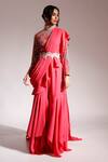 Nitya Bajaj_Pink Net Ruffle Sharara Printed Blouse Set_Online_at_Aza_Fashions
