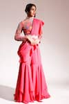 Buy_Nitya Bajaj_Pink Net Ruffle Sharara Printed Blouse Set_Online_at_Aza_Fashions