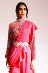 Nitya Bajaj_Pink Net Ruffle Sharara Printed Blouse Set_at_Aza_Fashions
