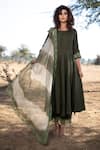 Buy_The Home Affair_Green Cotton, Chiffon Lace Round Neck Umbrella Cut Kurta Set With Shaded Dupatta _Online_at_Aza_Fashions