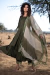 The Home Affair_Green Cotton, Chiffon Lace Round Neck Umbrella Cut Kurta Set With Shaded Dupatta _at_Aza_Fashions