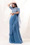 Shop_PIRI INDIA_Blue Saree  Georgette Embroidered Ruffled And Pre-draped With Crop Top  _Online_at_Aza_Fashions