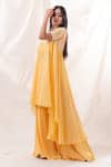 PIRI INDIA Yellow Chanderi, Georgette, Organza Sequins, Embroidery Jacket Palazzo Set Online at Aza Fashions PIRI INDIA_Yellow Chanderi, Georgette, Organza Sequins, Embroidery Jacket Palazzo Set _Online_at_Aza_Fashions