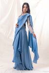 Piri India_Blue Saree  Dupion Embroidered Border Pre-draped With Blouse  _Online_at_Aza_Fashions