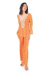 Buy_Monisha Jaising_Orange Lace Embroidered Floral Pattern V Neck Tunic And Pant Set _Online_at_Aza_Fashions