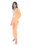 Buy_Monisha Jaising_Orange Cotton Silk Block Printed Floral Pattern Round Tunic And Pant Set  _Online_at_Aza_Fashions